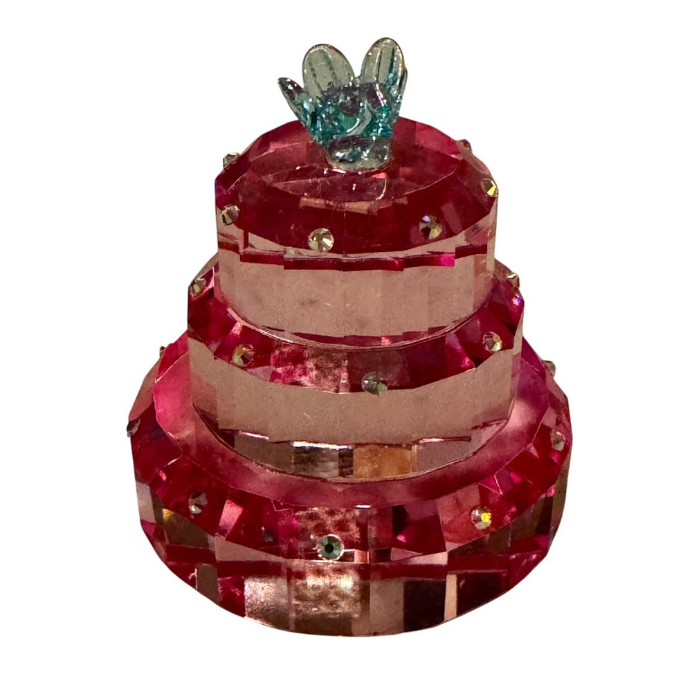 New in Box Simon Design Decorative Pink Crystal 3 Tier Cake with Blue Fl… - Picture 5 of 8